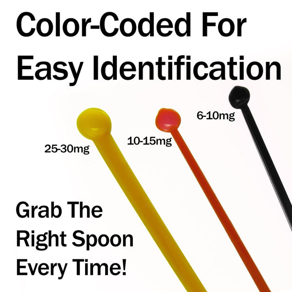 SuperDosing Static-Free Micro Scoop Variety Pack 6 Milligram - 30 Mg Measuring Spoons 15 Pack. Sturdy For Easy, Mess-Free Nootropic Supplement Powder Measurement. 3 Sizes x 5 of Each Size Tiny Spoon.