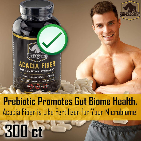 IBS Friendly, Organic Acacia Senegal Fiber Capsules 300 Pack. Natural Soluble Fiber Supplement Pill Promotes Gut Health. Vegan Prebiotic Ideal for Sensitive Stomachs. Stop Diarrhea and Constipation