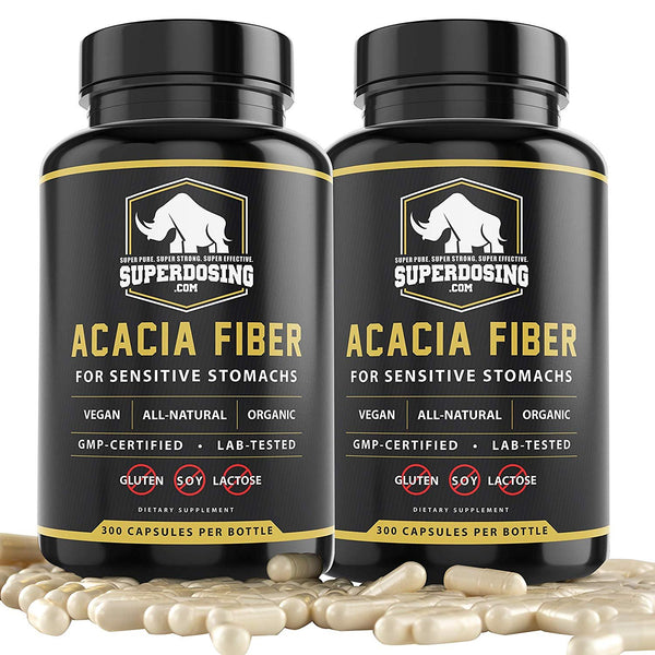 IBS Friendly, Organic Acacia Senegal Fiber Capsules 300 Pack. Natural Soluble Fiber Supplement Pill Promotes Gut Health. Vegan Prebiotic Ideal for Sensitive Stomachs. Stop Diarrhea and Constipation