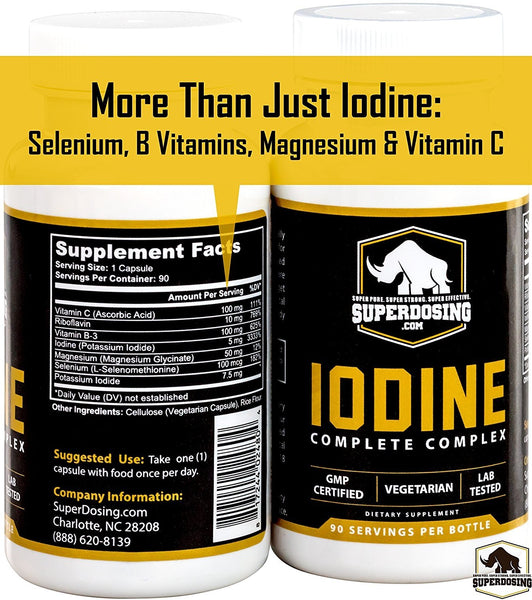 Iodine Complete Complex for Thyroid Support by SuperDosing - 90 Capsules. With Selenium, B Vitamins, Magnesium and Vitamin C. The Supplement Solution Men and Women Need for Glandular and Adrenal Care