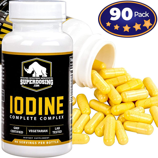Iodine Complete Complex for Thyroid Support by SuperDosing - 90 Capsules. With Selenium, B Vitamins, Magnesium and Vitamin C. The Supplement Solution Men and Women Need for Glandular and Adrenal Care