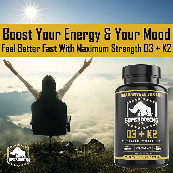 Max Strength D3 and K2: 10,000 iu D and 1500 mcg K2 by SuperDosing. 270x 2in1 High Potency Caps for Heart and Bone Health. Vitamin D and VIT K Supplement Boosts Energy and Immune System